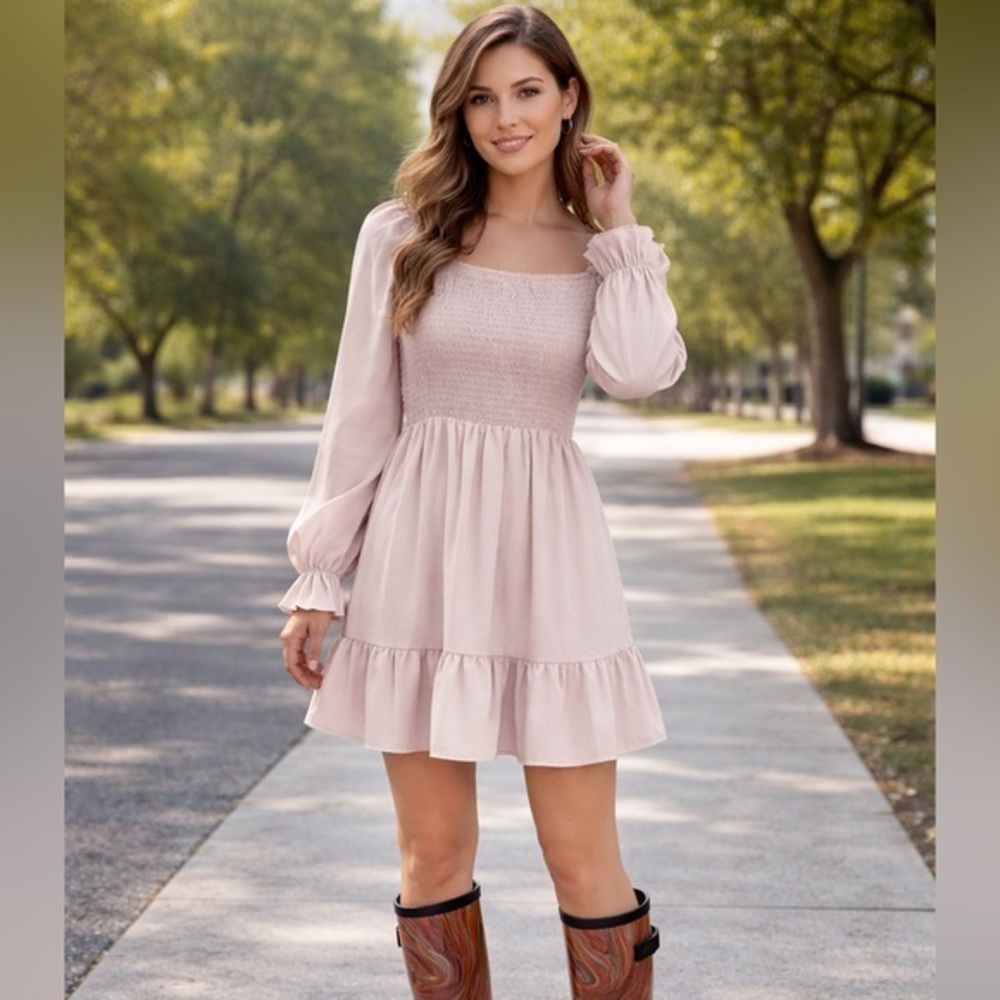 SHEIN Light Beige Long Sleeve Dress - Picture 1 of 11